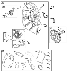 Crankcase Cover/Sump Group Diagram and Parts List for 61E177-0134-J1 400000 - 699999 Briggs and Stratton Engine